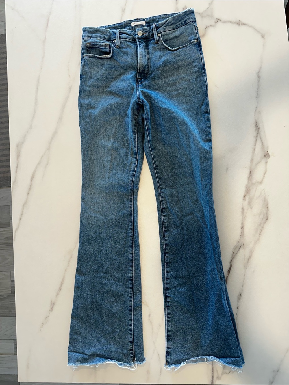 Good American Mid-Rise Blue Bootcut Jeans